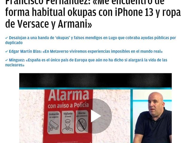Francisco Fernández: «Me encuentro de forma habitual okupas con iPhone 13 y ropa de Versace y Armani»